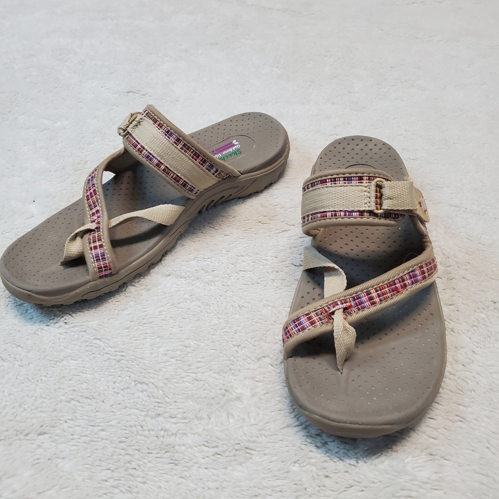 Skechers Tan Plaid Summer Simple Everyday Casual Open Toe Strappy Sandal Women 9 - Picture 2 of 9